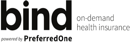 Logo for Bind, on-demand health insurance, powered by Preferred One.